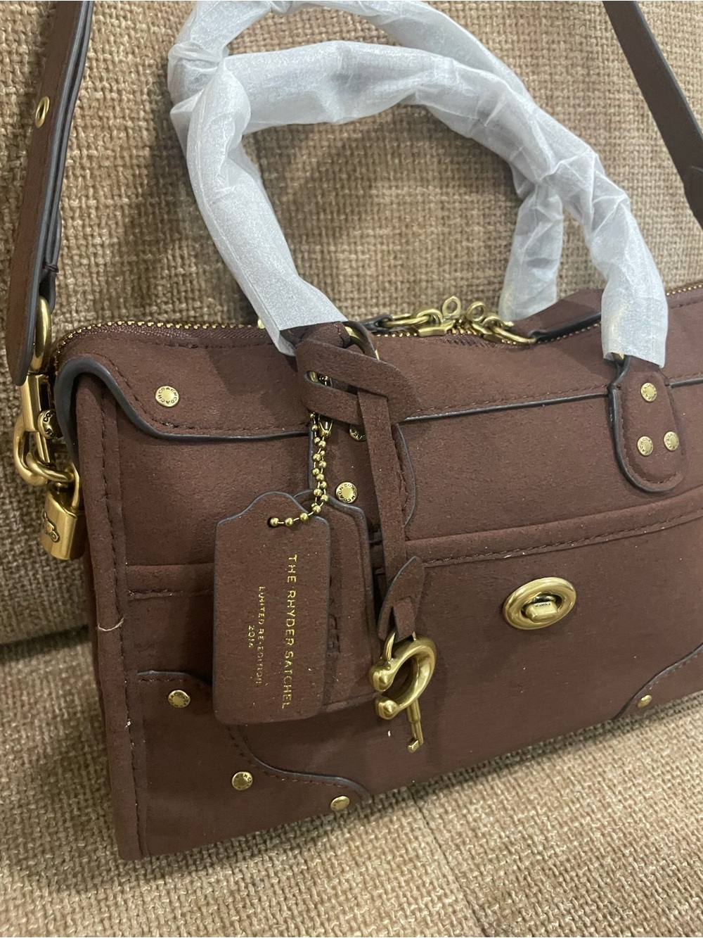 Coach Brown Suede The Ryder Satchel with Gold Hardware